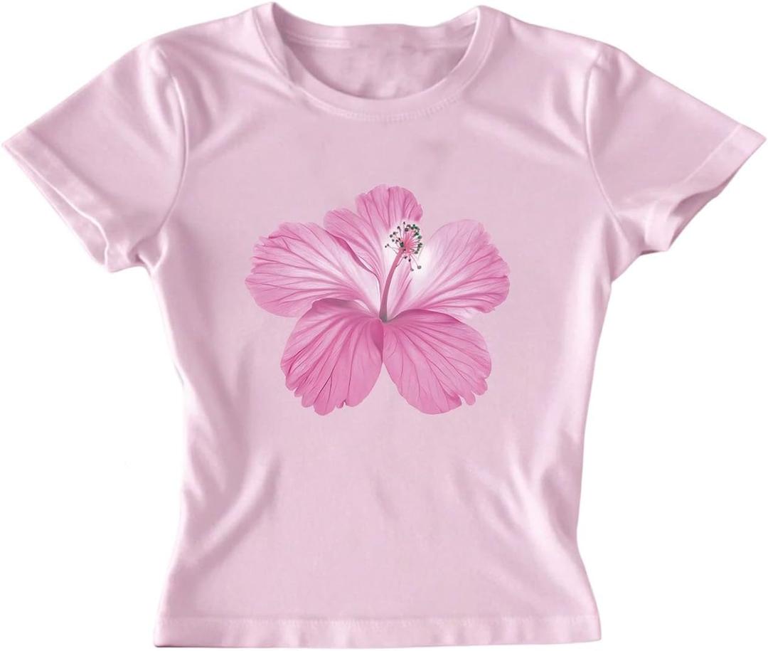 SOLY HUX Women's Floral Crop Top Summer Crew Neck Short Sleeve Cute Going Out T Shirts (Large)