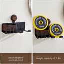 Hair Dryer Holder Wall Mount with Suction Cup, No-Drill Metal Blow Dryer Holder, Hair Accessories Tools Organizer Rack with 1 Toothbrush Hanger & Shelf, Walnut Finish for Bathroom