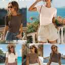 Ficerd 3 Pack Women's Ribbed T-Shirts, Cotton Short Sleeve Basic Tees Crewneck Fitted Tops Casual Shirts 2026 Summer Trendy (Beige, XL)