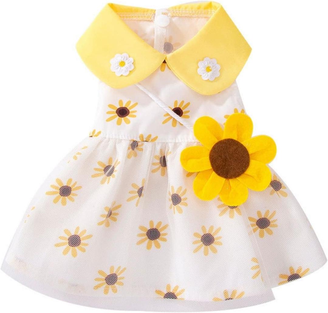 Dog Dress Soft Breathable Puppy Dresses Elegant Princess Lace Floral Pet Dress with Sunflower for Small Dog M