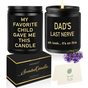 Awrmoo Unique Gifts for Dad from Daughter Son, Dad's Last Nerve Lavender Scented Soy Candles, Vanilla Candle Gift Set for Birthday, Christmas Thanksgiving Day for Men (2 Pack), Black, Dad-2Pack