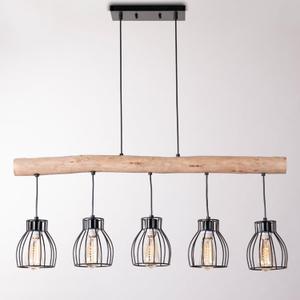 Farmhouse Dinning Room Pendant Light, 5-Light Chandelier for Kitchen Island Wood Rustic Ceiling Black Pendant Hanging Lamp for Kitchen Table Hallway Warehouse, etc (Five Cages)