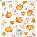 Riyidecor Autumn Fall Shower Curtain 60Wx72H Inch Pumpkin Maple Leaves Farmhouse Rustic Thanksgiving Harvest Orange Farm Plant Botany Bathroom Decor Fabric Polyester Waterproof 12 Pack Hooks