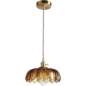 XZHGCEE Pendant Lights Kitchen Island: Amber Glass Hanging Light Fixture with Rotating Switch, E26 Base - Modern Lighting for Dining Room, Bedroom & Living Room
