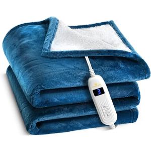 Medical king Heated Blanket, Machine Washable Extremely Soft & Comfortable Electric Blanket Throw Fast Heating with Hand Controller 10 Heating Settings & auto Shut-Off (Blue, 50 x 60)
