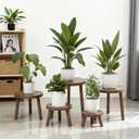 Delma Wood Plant Stands Indoor, 5-Pack Single Plant Stand for 6-12 Inch Pots, Mid-Century Modern Plant Stool, Tall Plant Stand for Large Plants for Living Room, Balcony, Office (Dark Brown, 5-Pack)