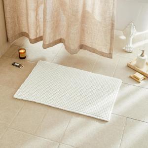 TYUU Cream White Bathroom Rugs, Waffle Bath Mat Non Slip Washable Super Absorbent Quick Dry Boho Farmhouse Bathroom Decor, 24"x16" Cream White