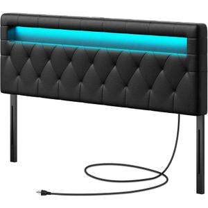 GREENSTELL Headboard for Full Size Bed with 60,000 DIY Color of LED Light, USB & Type C Post, Attach Frame, Height Adjustable, Black Wall Mounted Head Boards Only, Sturdy & Stable, Comfortable, Full