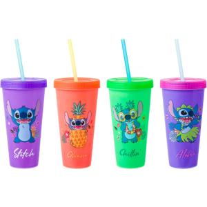 Disney Stitch Plastic Tumbler 3 Cups with 2 Lids 16,5 oz