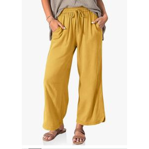 Women Linen Wide Leg Pants Casual Loose Drawstring Summer Beach Travel Vacation Palazzo Pants with Pockets L