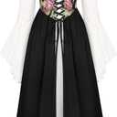Scarlet Darkness Women Renaissance Dress Peasant Medieval Dress Bell Sleeve Maxi Fairy Dress (Black, 12)