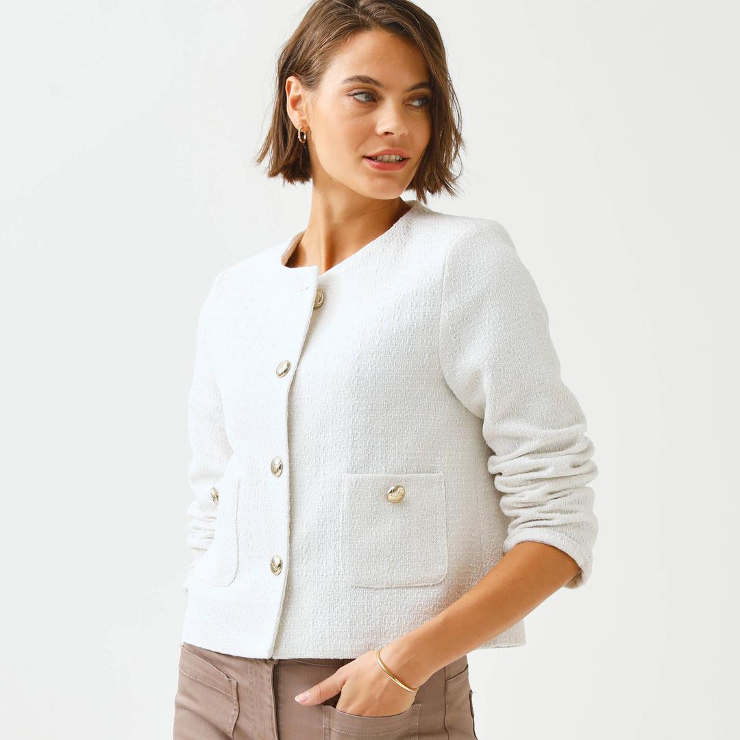 Elegant Blazer Jacket with a Bouclé Effect, Size M