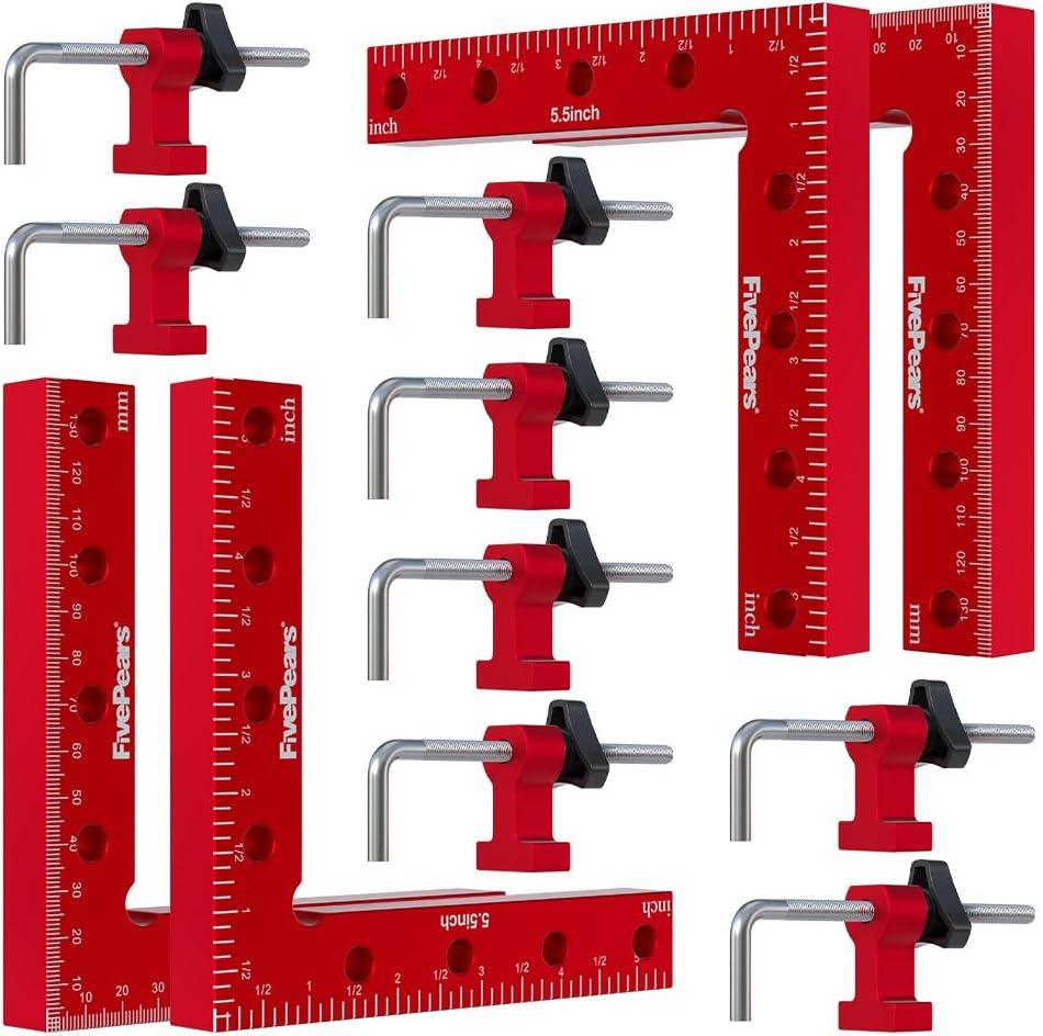 Fivepears 4 Pack 90 degree positioning square clamps set for woodworking, 5.5" x 5.5"(14 x 14cm) aluminum precision right angle corner clamp for square picture frame tool box cabinet drawer and wood