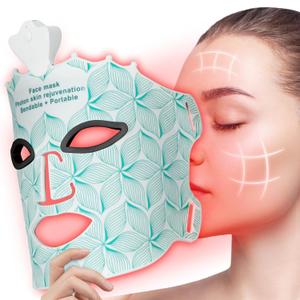 Red Light Therapy Mask for Face - 7 Colors Red Light Mask, Facial Skin Care at Home, Cordless, Ergonomic Design and Rechargeable for Home - Green