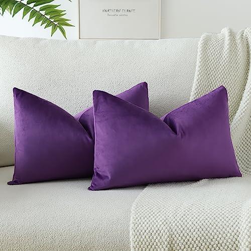 OTOSTAR Velvet Soft Solid Decorative Throw Pillow Covers 12×200Inch Pillow Covers Lumbar Cushion Case Couch Pillowcases for Sofa Bed Home Decor Pack of 2 (Purple)
