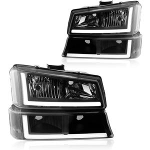 LED DRL Headlight Compatible with 2003-2006 Chevy Silverado/ 2003-2006 Avalanche 1500 2500 Headlights Assembly Kit without Factory Cladding Models Black Housing Clear Reflector