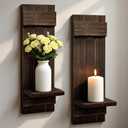 Candle Sconces Set of 2: Farmhouse Wall Candle Holder, Black Walnut Wood Wall Sconces Set of Two,Handmade Wooden Art Decor for Living Room, Dining Room, Bathroom, Bedroom, or Entryway, 15.7"x5"