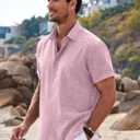 COOFANDY Men's Linen Shirts Short Sleeve Casual Shirts Button Down Shirt for Men Beach Summer Wedding Shirt (Pink, S)