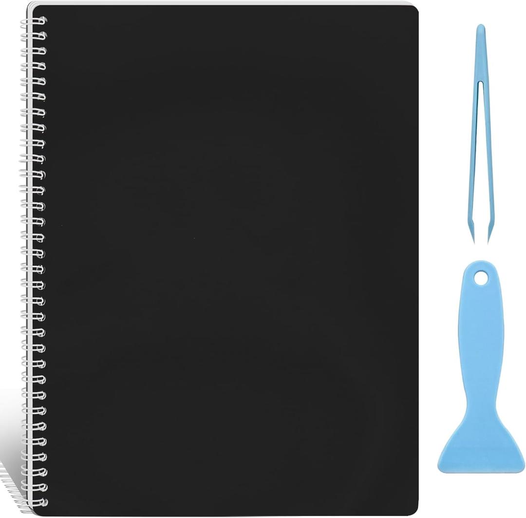Large Reusable Sticker Book Collecting Album 8.511 Inch Sticker Collection Storage Book with 40 Sheets Blank Release Paper, Restickable Stickers Organizer Notebook with Tools (Black)