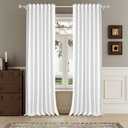 DUALIFE Blackout 96 Inches Long Pure White Curtains 2 Panel Set, Farmhouse Curtains for Living Room Darkening Thermal/Noise Reduction Textured Flax Linen Drape 8ft Rod Pocket&Back Tab 72W x 96L