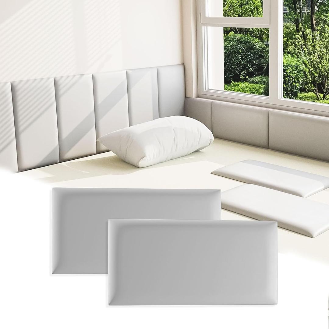 3D Anti-Collision Wall Padding for Kids, Grey Peel and Stick Headboard Pack of 12 Panels Sized 7.8" x 15.7", Self-Adhesive Panels for Bedroom/Living Room Upholstered Wall (Gray)