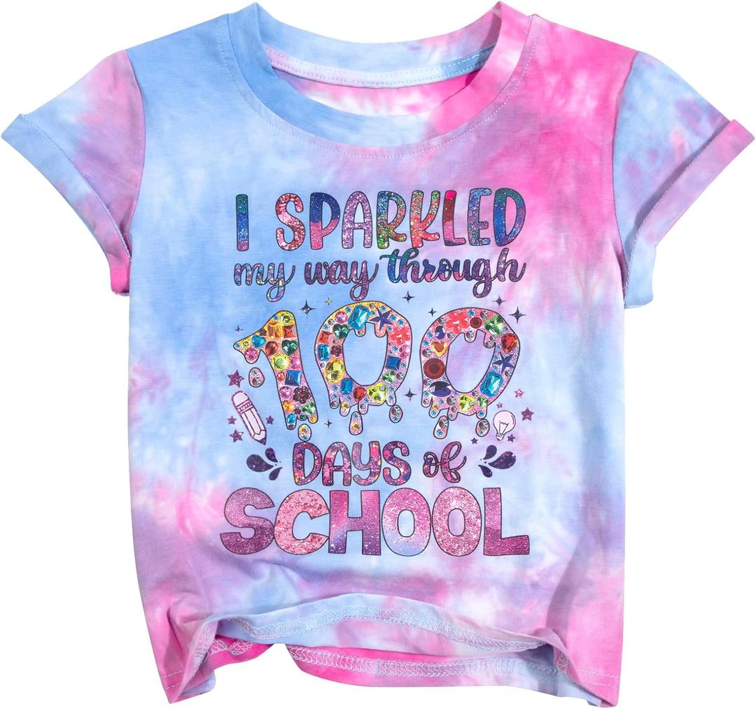 LUKYCILD Kids 100 Days of School Shirts 100 Days Celebration Tshirt Toddler Funny Letter Print Tee Top Boys Girls Outfits (Pink)