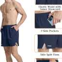Men's Running Athletic Shorts 5 inch Quick Dry Workout Short Tennis Gym Shorts with Zipper Pockets Navy Blue L