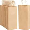 excvalues Kraft Paper Wine Bags 5.6"x3.4"x13" 100Pcs Recyclable Bulk Brown Wine Bag Gift Tote Bottle Bag Retail Tumbler Bag With Handles for Business Gift Wrap Party Christmas Thanksgiving(Brown)