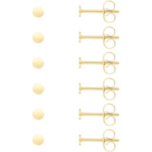 Unisex 6 Pairs Dot Stud Earrings, Surgical Steel Gold Plated Black Tiny Flat Disc Stud Earrings for Women Men