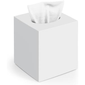 Tissue Box Cover, Square Modern Facial Acrylic Tissue Holder Napkin Dispenser Accessories for Bathroom Vanity Countertop,Bedroom Dresser,Night Stand,Desk,Office (White)