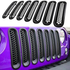 7PCS Front Grill Mesh Inserts for Jeep Wrangler JK JKU Unlimited 2007 2008 2009 2010 2011 2012 2013 2014 2015 2016 2017 2018 Grille Guard Cover Trim Clip-in Exterior Accessories (Matte Black)