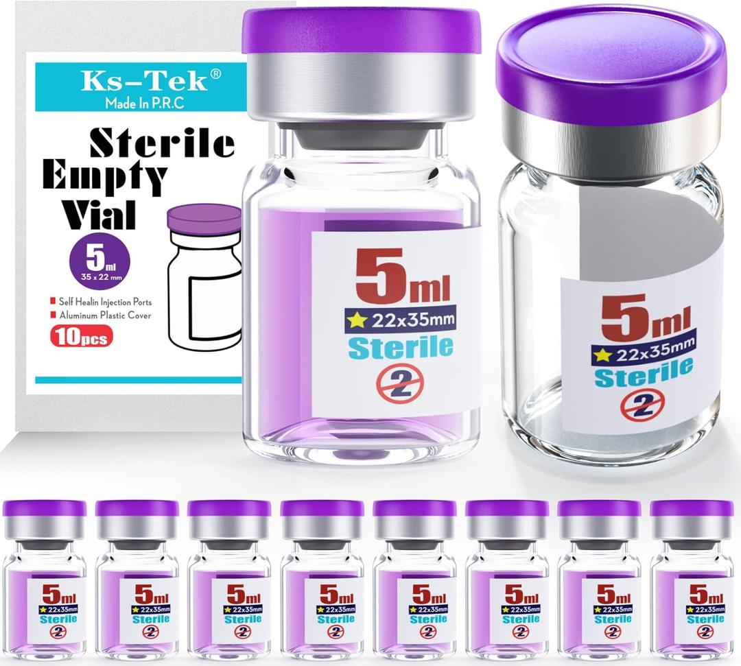 Ks-Tek Sterile Empty Vials with Self Healing Injection Port,with Flip Off Aluminum Cap,Sterile Package (5ml,10)