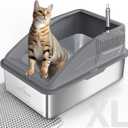 AIPERRO Stainless Steel Litter Box | XL Enclosed Cat Litter Boxs with Lid for Big Cats | High Sided, Anti-Urine Leakage | Non-Stick Bottom & Includes Litter Mat & Metal Scoop (Dark Gray)