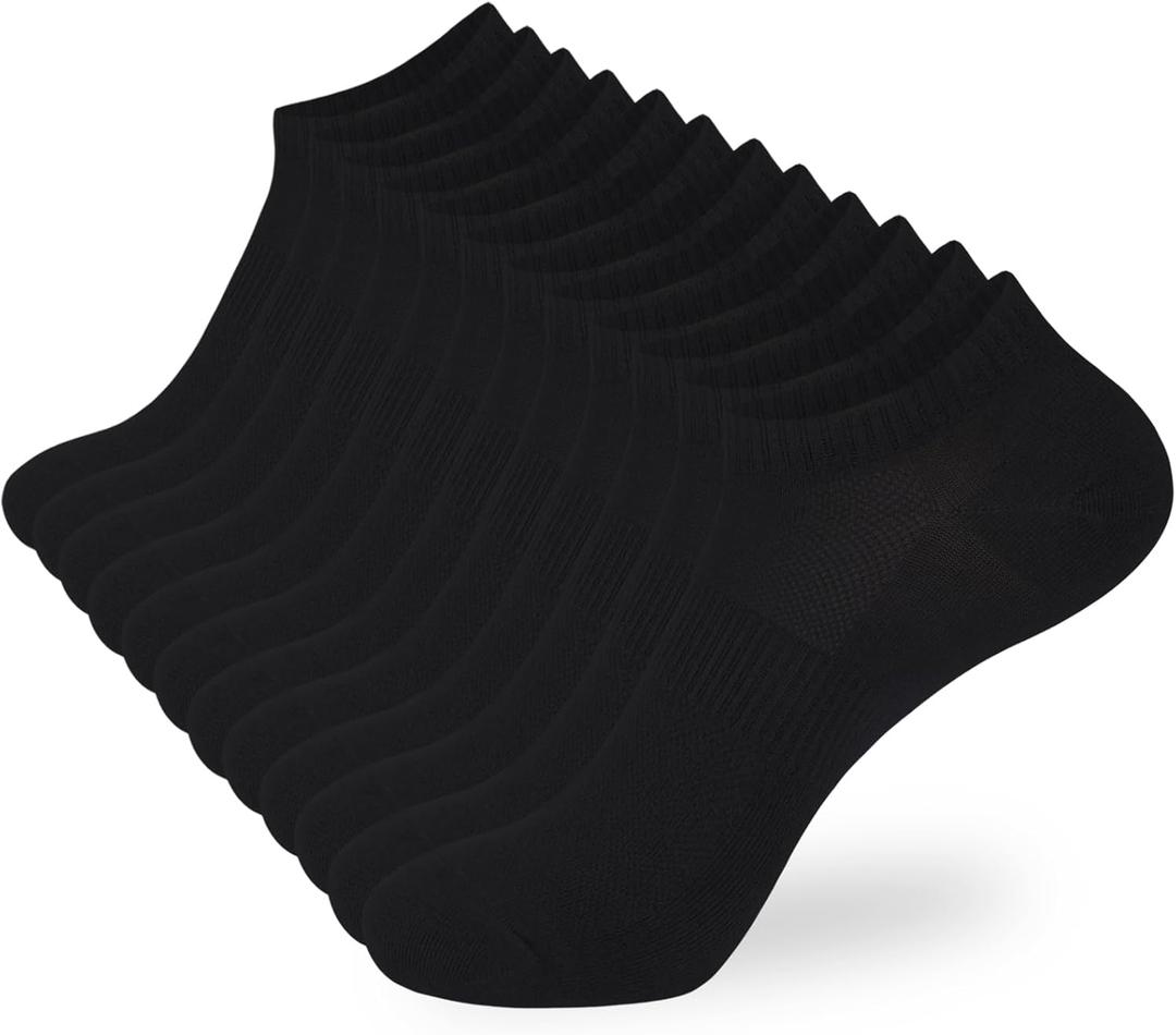 ATBITER 12 Pairs Ankle Socks Women and Men Low Cut No Show Athletic Running Short Socks (Black, S)