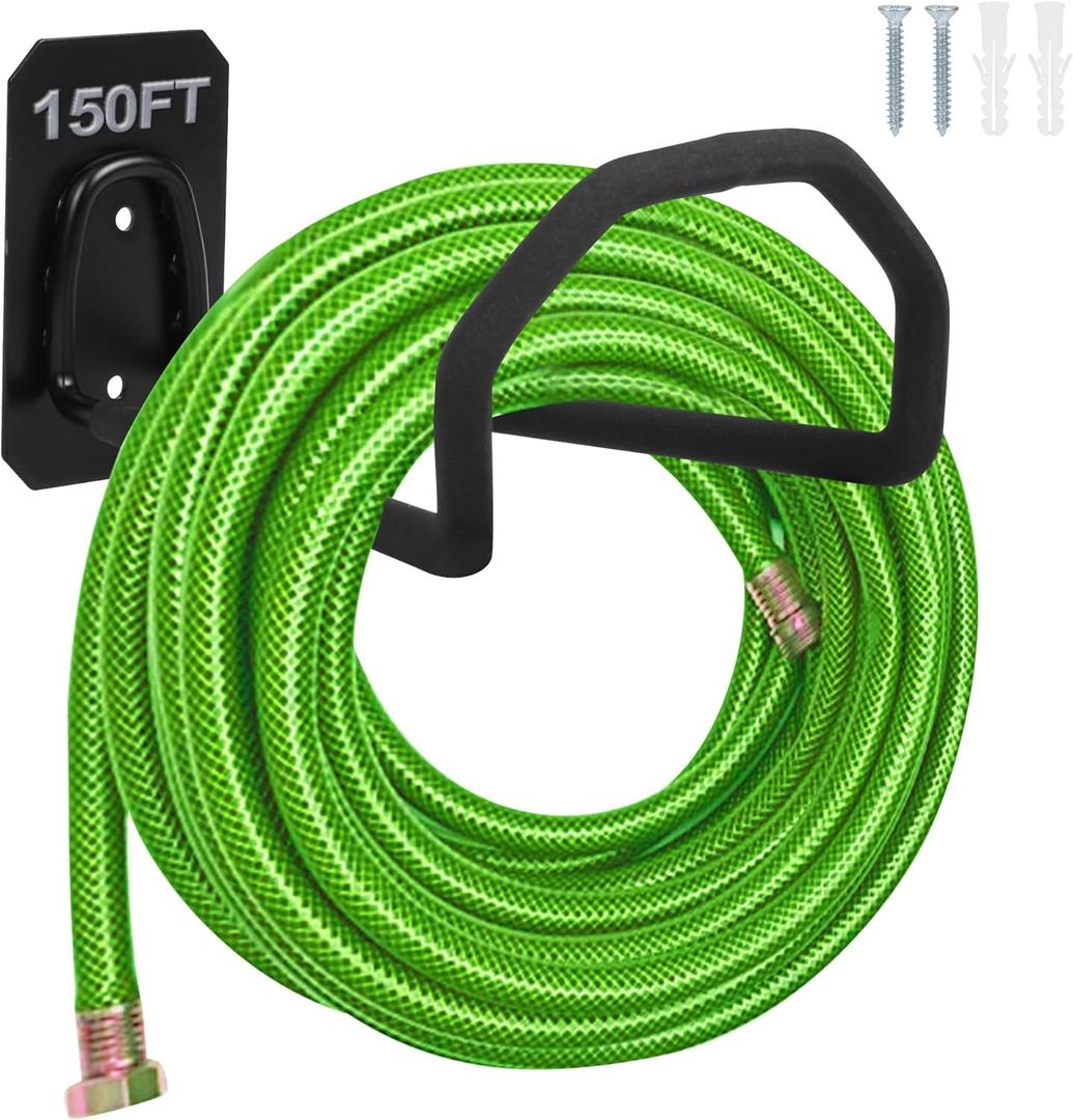 Garden Hose Holder Wall Mount - Heavy Duty Water Hose Holders for Outside, Metal Hose Reel Sturdy Hooks for Garden