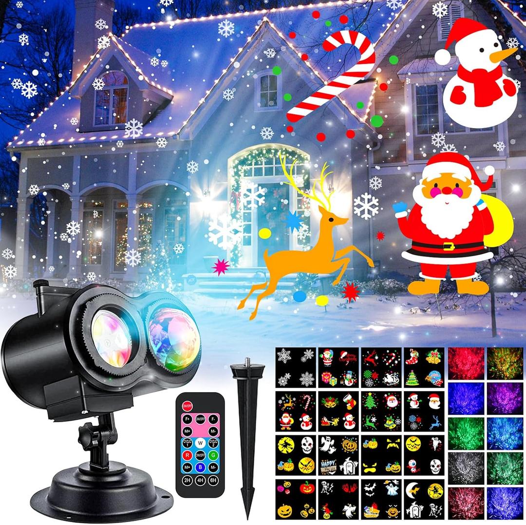 SHEDALED Christmas Projector Lights Outdoor, LED Snowflake Projector Lights Outdoor Waterproof with Remote Control & Timer, Holiday Projector for Christmas, Halloween, Party, Yard, Garden Decoration (4 Patterns)