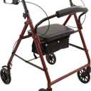 ProBasics Medical Rolling Walker with Wheels - 4 Wheel Walker with Seat, Backrest and Storage Pouch - Rollator Walker for Seniors - Durable Steel Frame Supports up to 300 lbs, 6-inch Wheels, Burgundy