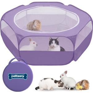 Small Animal Playpen with Zippered Top, Portable Waterproof Pet Cage (47"x23") for Kitten, Bunny, Guinea Pig, Hamster, Chicken Brooder, Indoor & Outdoor Exercise Pen, Foldable Design (Purple)