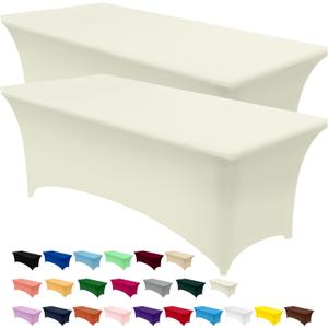 Utopia Kitchen Spandex Tablecloth 2 Pack [8FT, Ivory] Tight, Fitted, Washable and Wrinkle Resistant Stretch Table Cloth Rectangle Cover for Trade Show, Weddings & Parties [96Lx30Wx30H Inch]