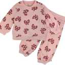 HonestBaby BabyGirls 2Piece Crewneck Sweatshirt and Sweatpant Set 100% Organic Cotton for Toddler, Baby Girls, Like a Bow, 5T