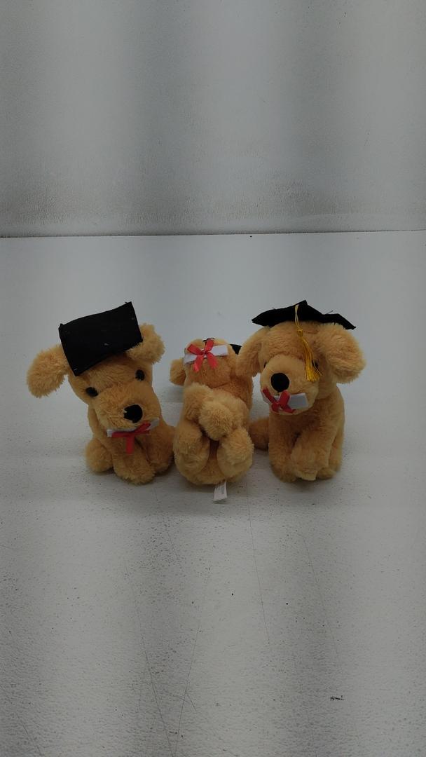 3-pk Graduation stuffed animal pups with cap and diploma - 10 in.