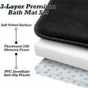 HUXMEYSON Bathroom Rugs Sets 3 Piece, Non-Slip & Quick Dry Bath Mat Set, Ultra Soft Velvet Bath Rugs for Bathroom, Toilet and Shower Floor, Black