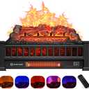Riseon Electric Fireplace Logs Inserts Heater 20-Inch, Remote Controller Fireplace Heater, Adjustable Flame Colors, Realistic Fake firewood Flame, Overheat Protection, Timer, Thermostat, 1500W Black