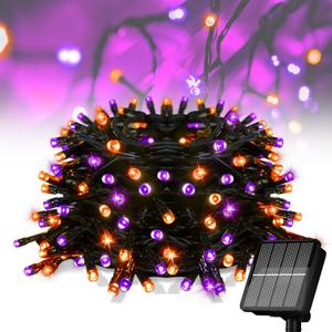 Solar Halloween Lights, 39FT 100LED Orange & Purple String Lights, Halloween Solar Lights Outdoor with 8 Modes Waterproof for Bedroom Patio Garden Party Yard Decoration