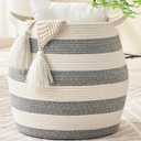 KAKAMAY Woven Baskets for Storage(17"x17"),Large Cotton Rope Basket Woven Baby Laundry Hamper,Collapsible Laundry Basket, Blanket Basket for Organizing Living Room,Nursery,Pillows,Toy Chest(Grey)