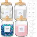 4 Pack Glass Jars with Bamboo Lids and Labels, Glass Containers for Laundry Room Organization and Storage, Half Gallon Airtight Glass jars Holder for Laundry Detergent, Pods, Scent Booster Beads (clear)