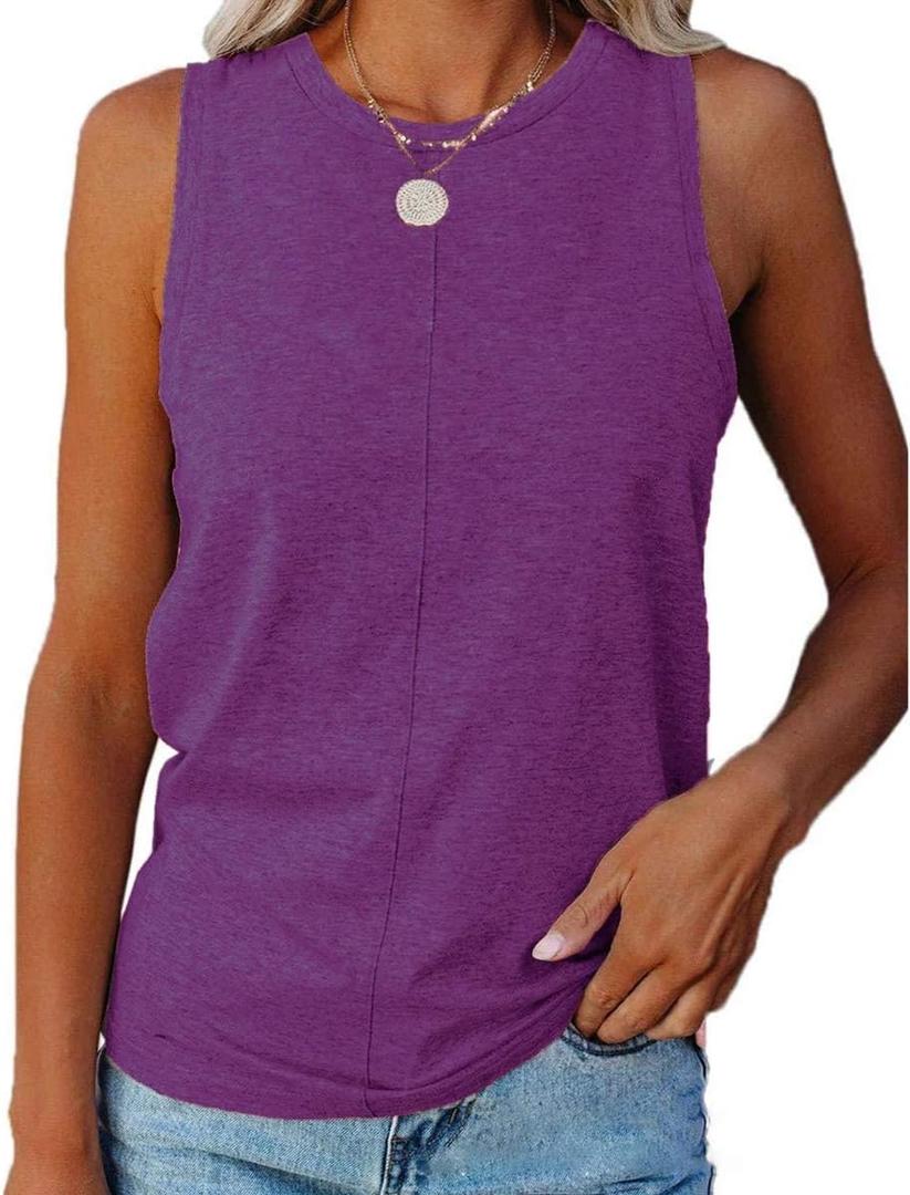 ZIWOCH Womens Crew Neck Tank Tops Sleeveless Loose Fit Shirts (Purple)