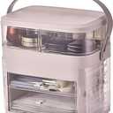Makeup Organizer with LED Mirror Skin Care Organizer with Jewelry Holder Dustproof & Waterproof Portable Hand Strap Skincare Organizer for Bathroom Bedroom Countertop or Vanity, (Pink)