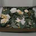 Ling's moment Flower Garland - 6FT Eucalyptus & Rose - Sweetheart Table Decor for Wedding Reception, Artificial Silk Floral Garland for Mantle, Spring, Garden Christmas Decoration, White Beige