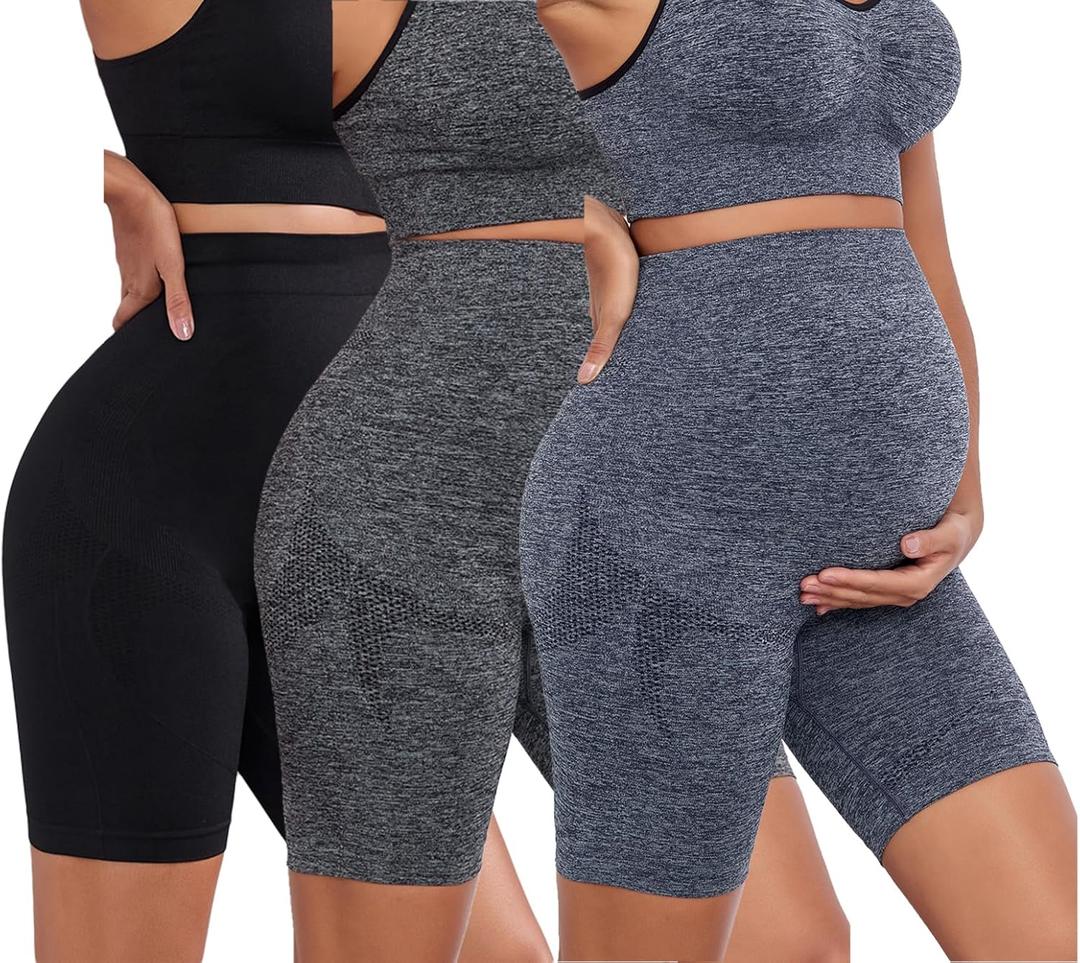 Lataly 3Pack Women's Maternity Shorts Over The Belly Yoga Biker Pregnancy Workout Running Active Shorts for Women (XL)